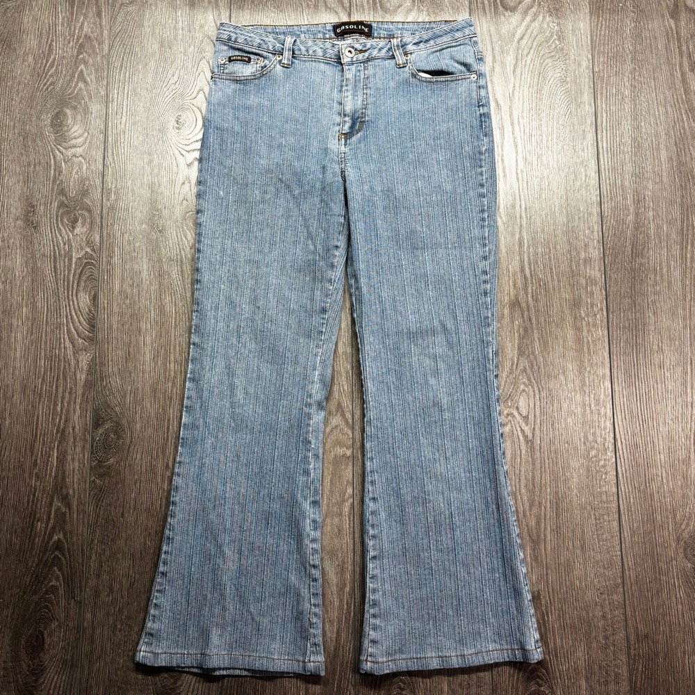 Gasoline Jeans Womens 12 Blue Pinstripe Flare Leg Denim Pants Light Wash Y2k